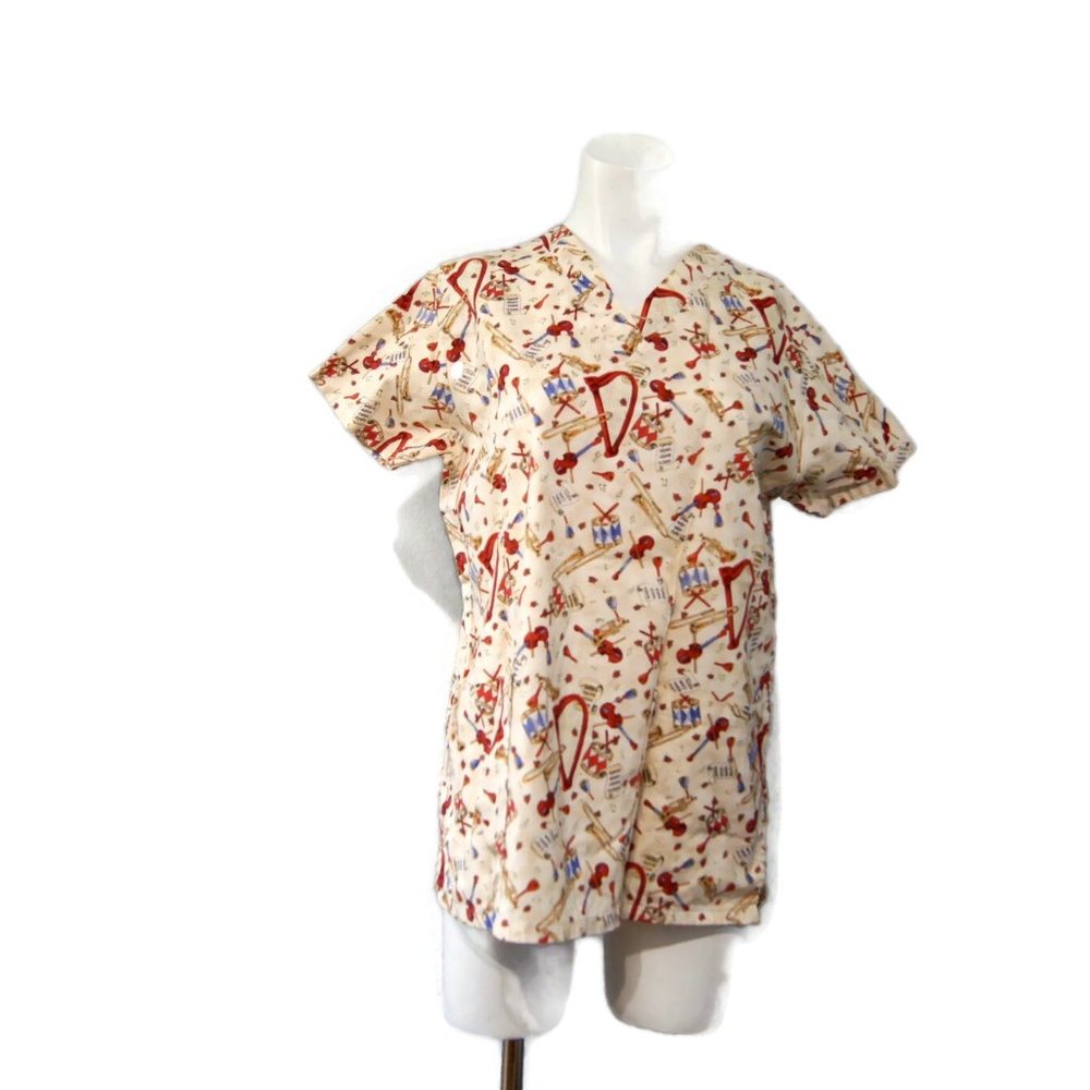 Vintage Musical Instruments Scrub Top S Scrubs Nurse Vet Tech Groomer Medical